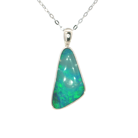 Australian Doublet Opal Pendant set in 925 Sterling Silver - Blue-Green - Australian Opal Cutters and Pearl Divers