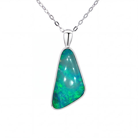 Australian Doublet Opal Pendant set in 925 Sterling Silver - Blue-Green - Australian Opal Cutters and Pearl Divers