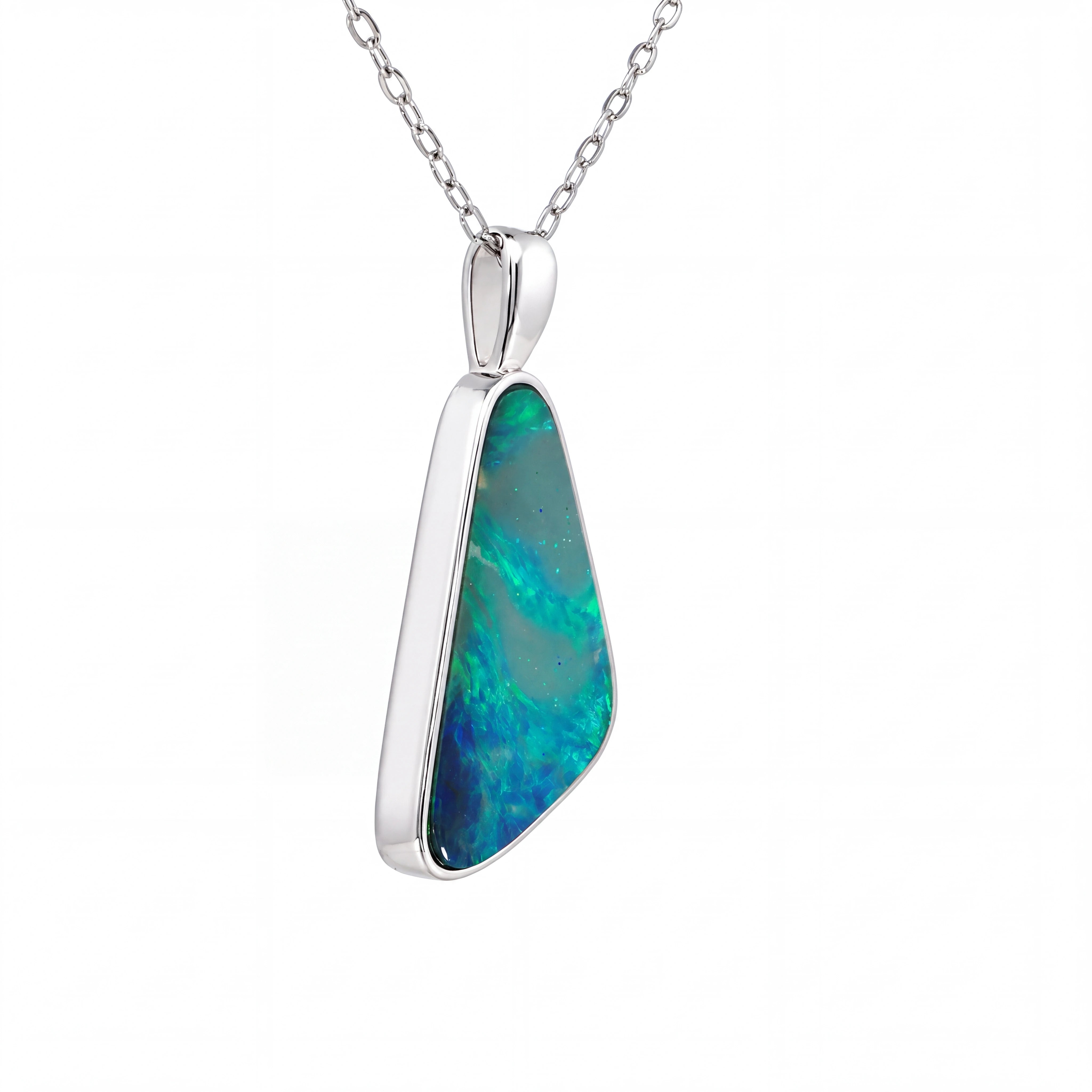Australian Doublet Opal Pendant set in 925 Sterling Silver - Blue-Green - Australian Opal Cutters and Pearl Divers
