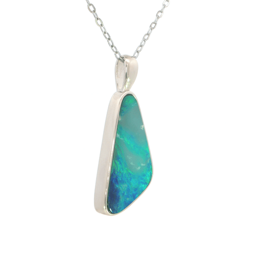 Australian Doublet Opal Pendant set in 925 Sterling Silver - Blue-Green - Australian Opal Cutters and Pearl Divers