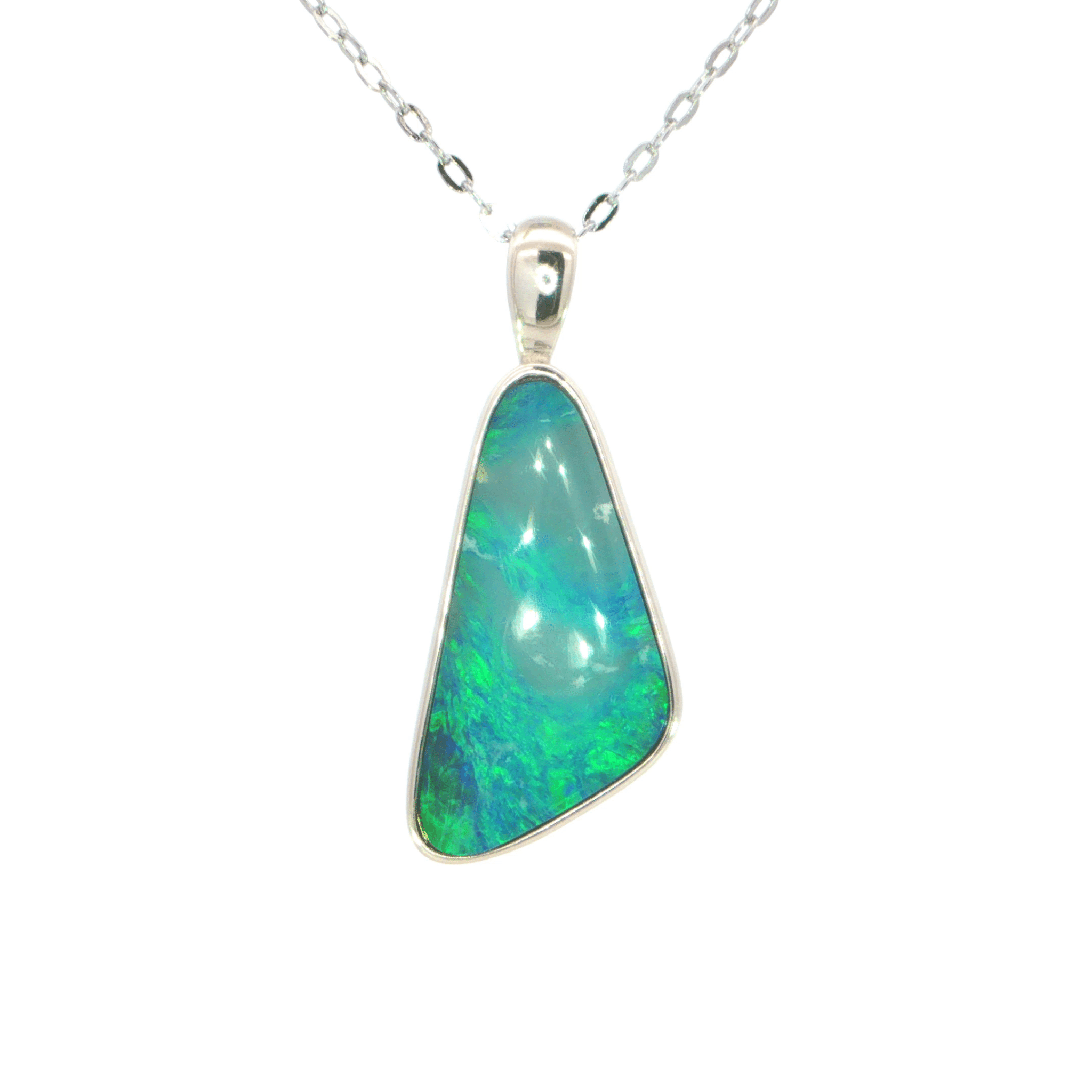 Australian Doublet Opal Pendant set in 925 Sterling Silver - Blue-Green - Australian Opal Cutters and Pearl Divers