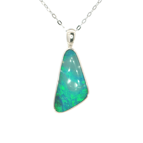 Australian Doublet Opal Pendant set in 925 Sterling Silver - Blue-Green - Australian Opal Cutters and Pearl Divers