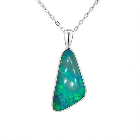Australian Doublet Opal Pendant set in 925 Sterling Silver - Blue-Green - Australian Opal Cutters and Pearl Divers