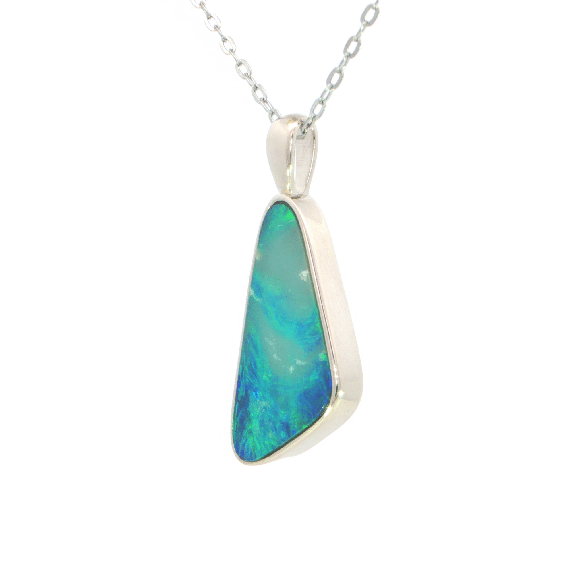 Australian Doublet Opal Pendant set in 925 Sterling Silver - Blue-Green - Australian Opal Cutters and Pearl Divers