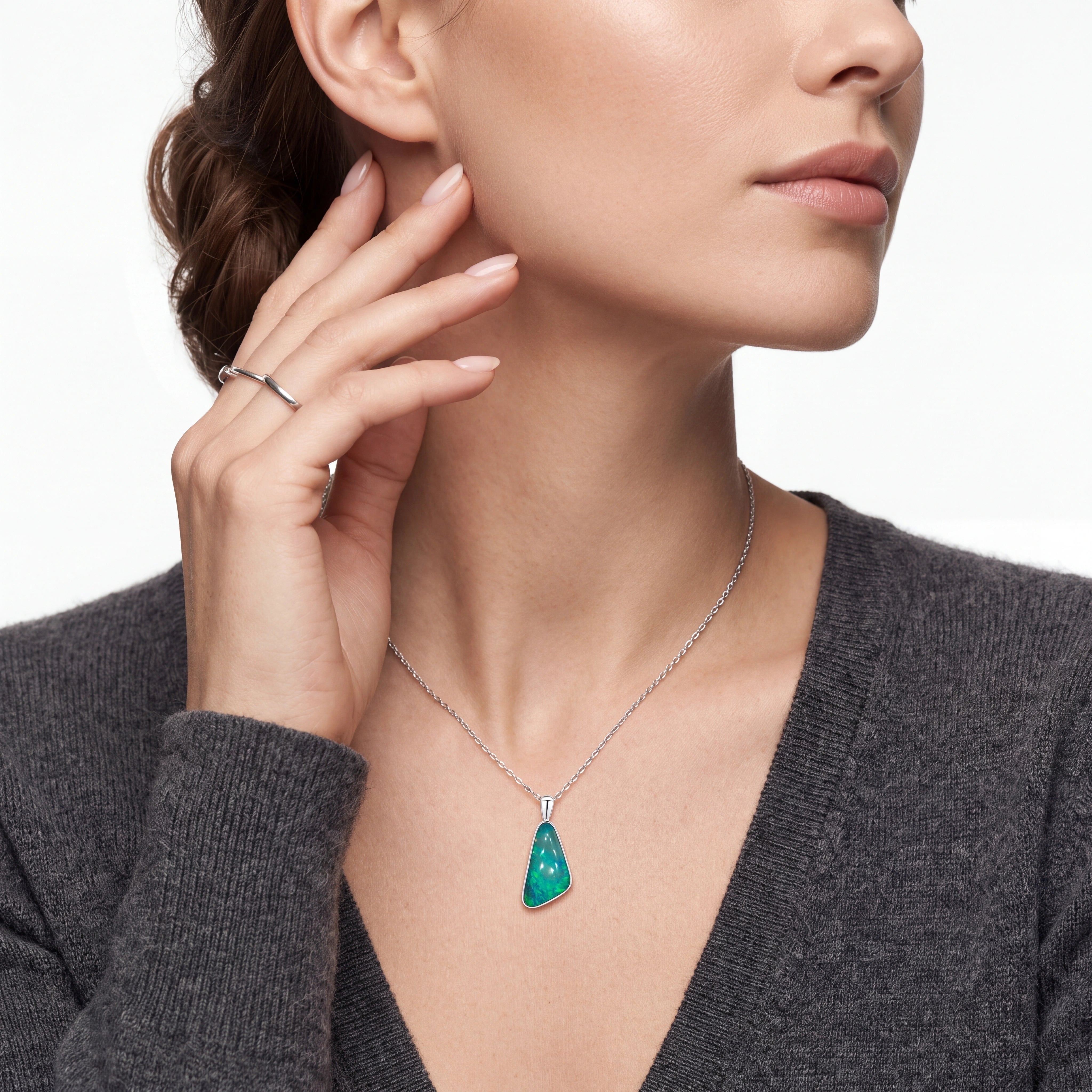 Australian Doublet Opal Pendant set in 925 Sterling Silver - Blue-Green - Australian Opal Cutters and Pearl Divers