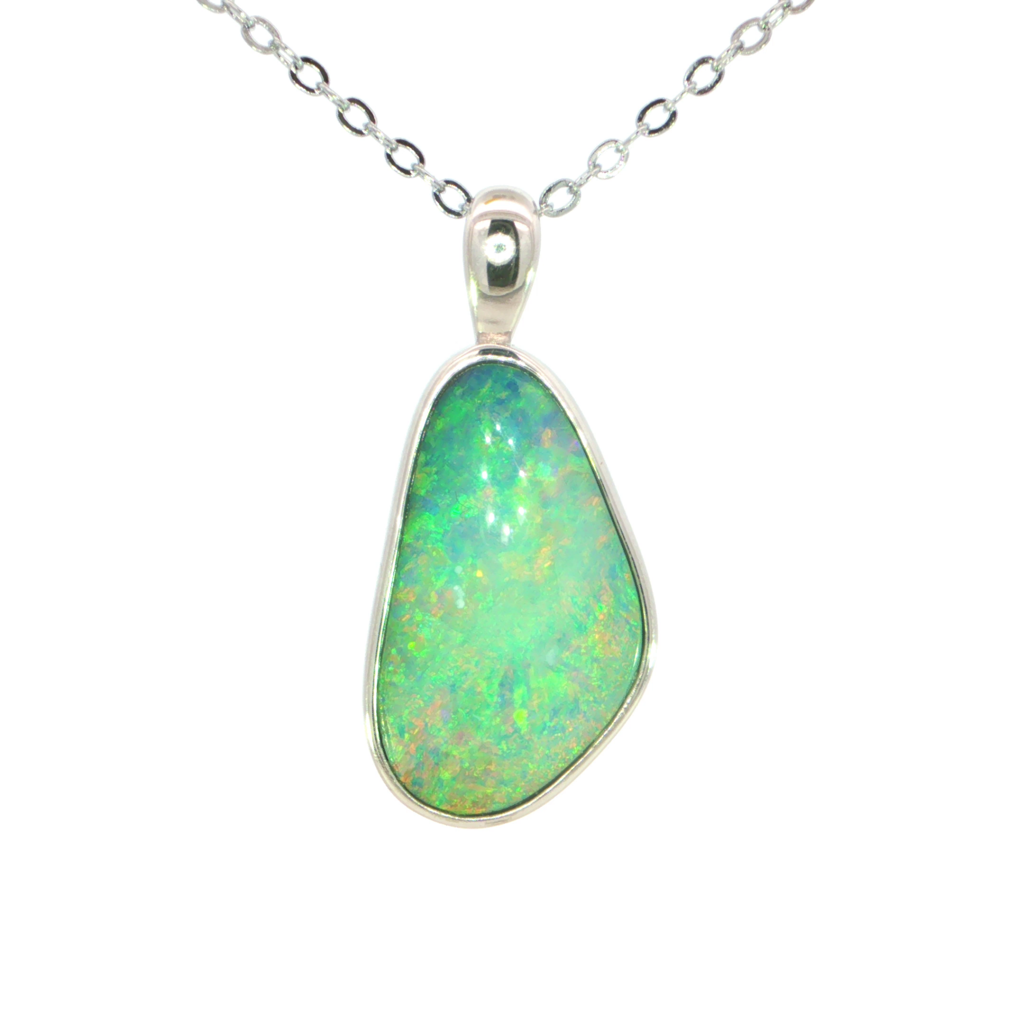 Australian Doublet Opal Pendant set in 925 Sterling Silver - Multicolour - Australian Opal Cutters and Pearl Divers