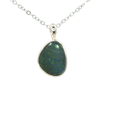 Australian Doublet Opal Pendant set in 925 Sterling Silver - Multicolour - Australian Opal Cutters and Pearl Divers