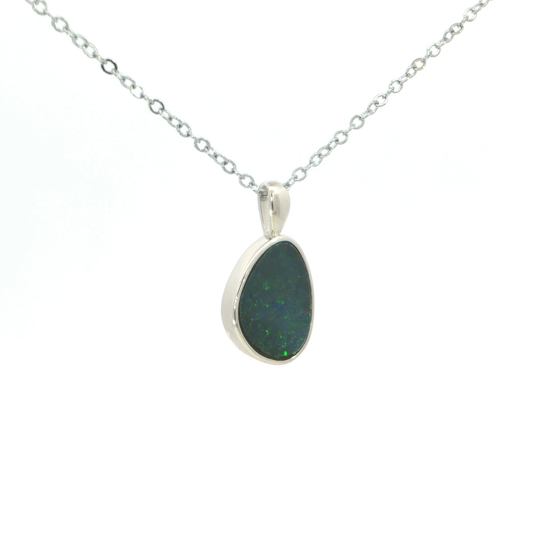 Australian Doublet Opal Pendant set in 925 Sterling Silver - Multicolour - Australian Opal Cutters and Pearl Divers