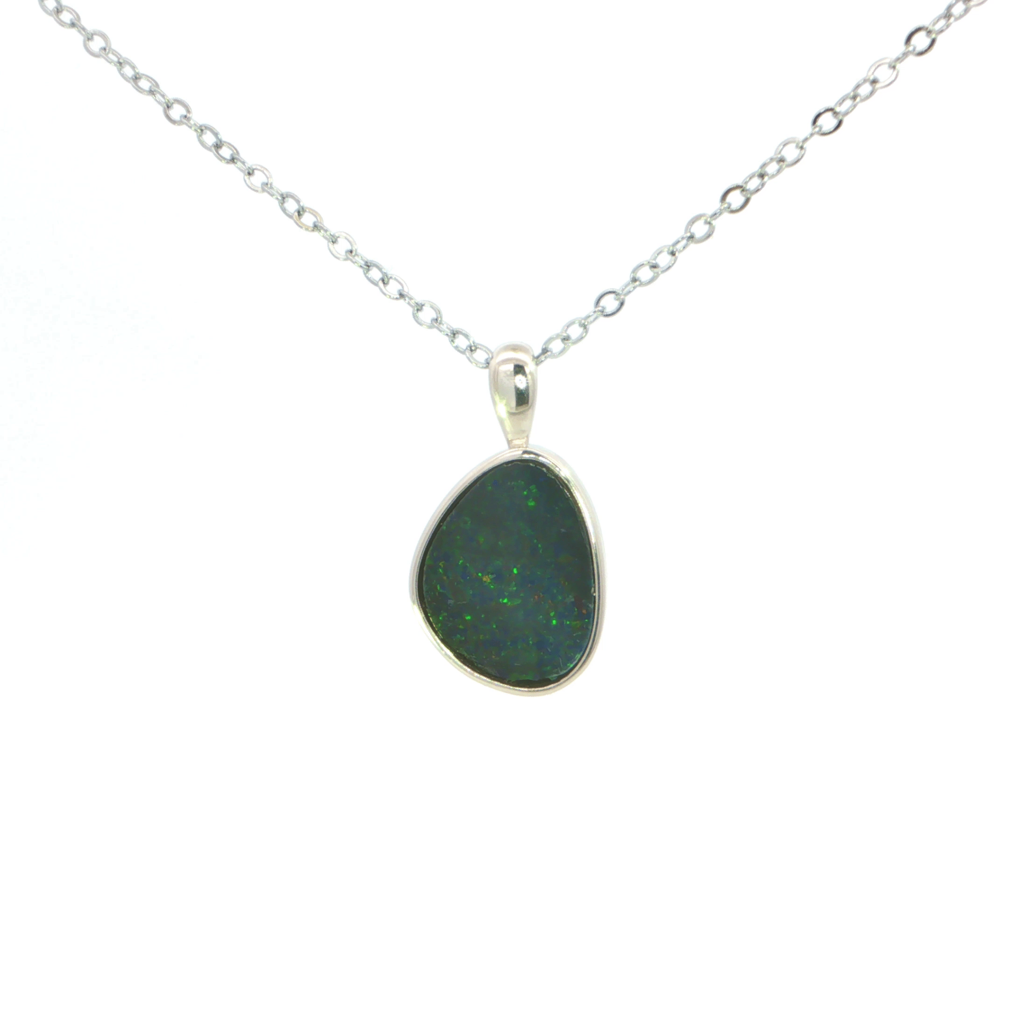Australian Doublet Opal Pendant set in 925 Sterling Silver - Multicolour - Australian Opal Cutters and Pearl Divers