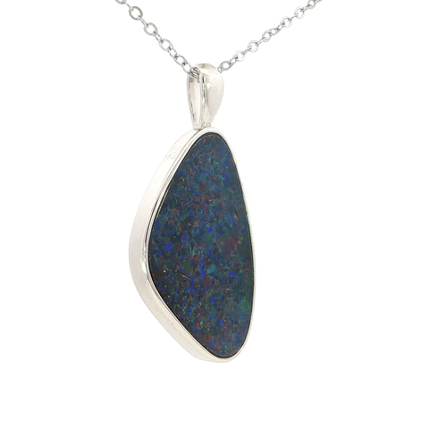 Australian Doublet Opal Pendant set in 925 Sterling Silver - Multicolour - Australian Opal Cutters and Pearl Divers