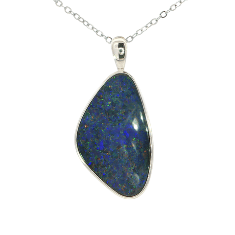 Australian Doublet Opal Pendant set in 925 Sterling Silver - Multicolour - Australian Opal Cutters and Pearl Divers