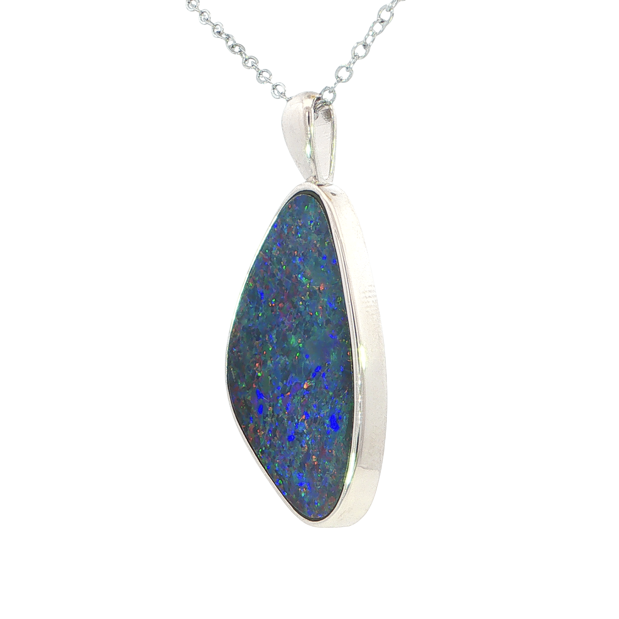 Australian Doublet Opal Pendant set in 925 Sterling Silver - Multicolour - Australian Opal Cutters and Pearl Divers