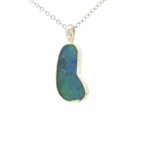 Australian Doublet Opal Pendant set in 925 Sterling Silver - Multicolour - Australian Opal Cutters and Pearl Divers