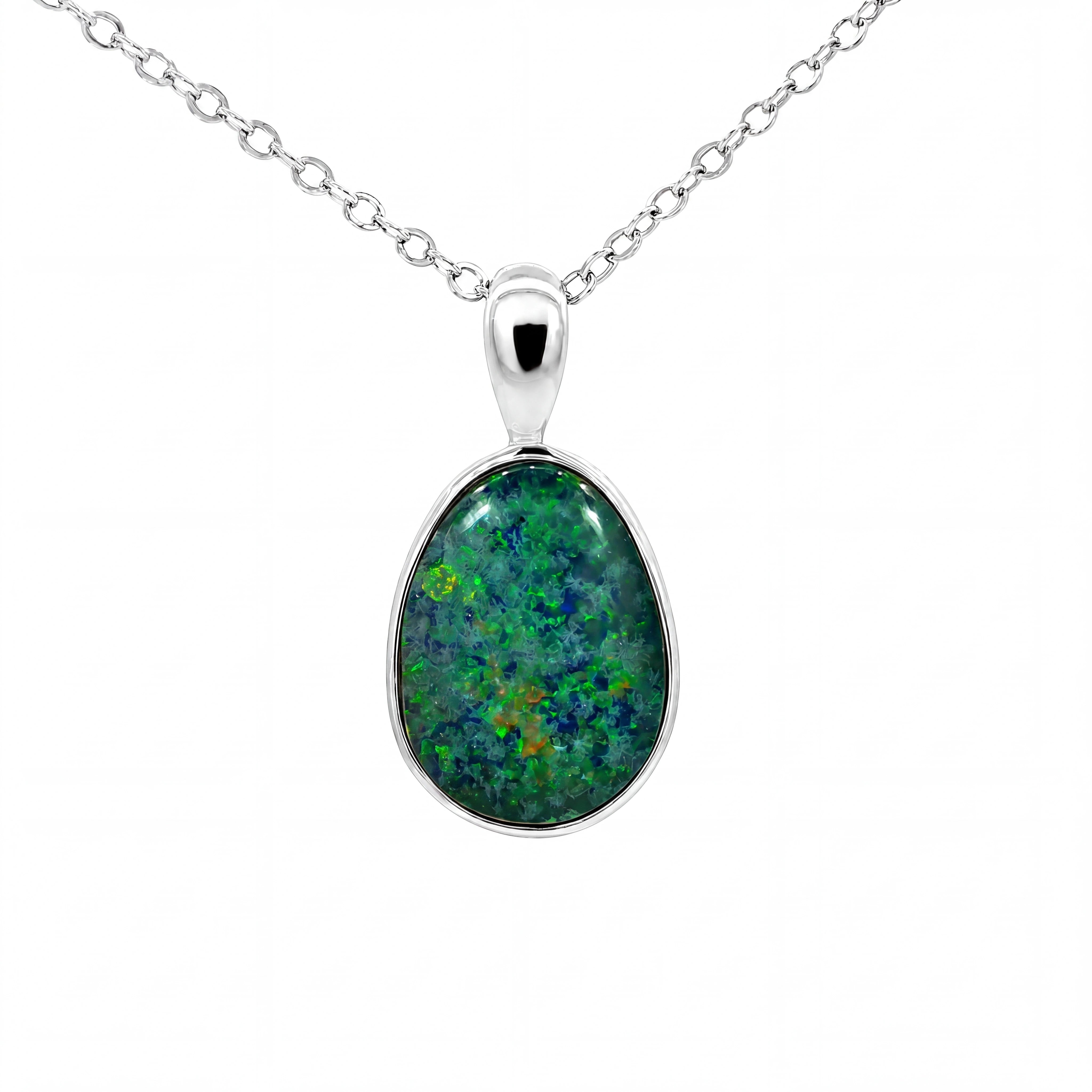 Australian Doublet Opal Pendant set in 925 Sterling Silver - Green-Blue - Australian Opal Cutters and Pearl Divers