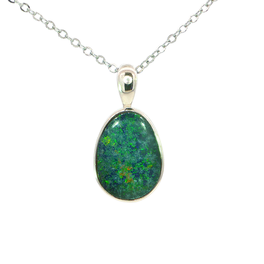 Australian Doublet Opal Pendant set in 925 Sterling Silver - Green-Blue - Australian Opal Cutters and Pearl Divers