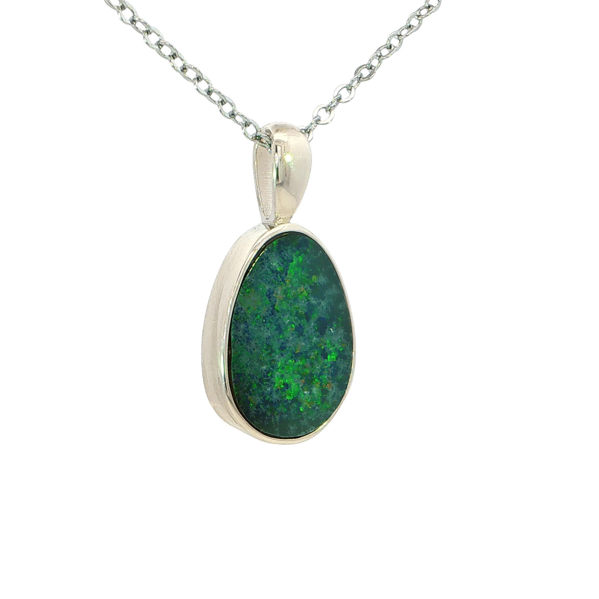 Australian Doublet Opal Pendant set in 925 Sterling Silver - Green-Blue - Australian Opal Cutters and Pearl Divers