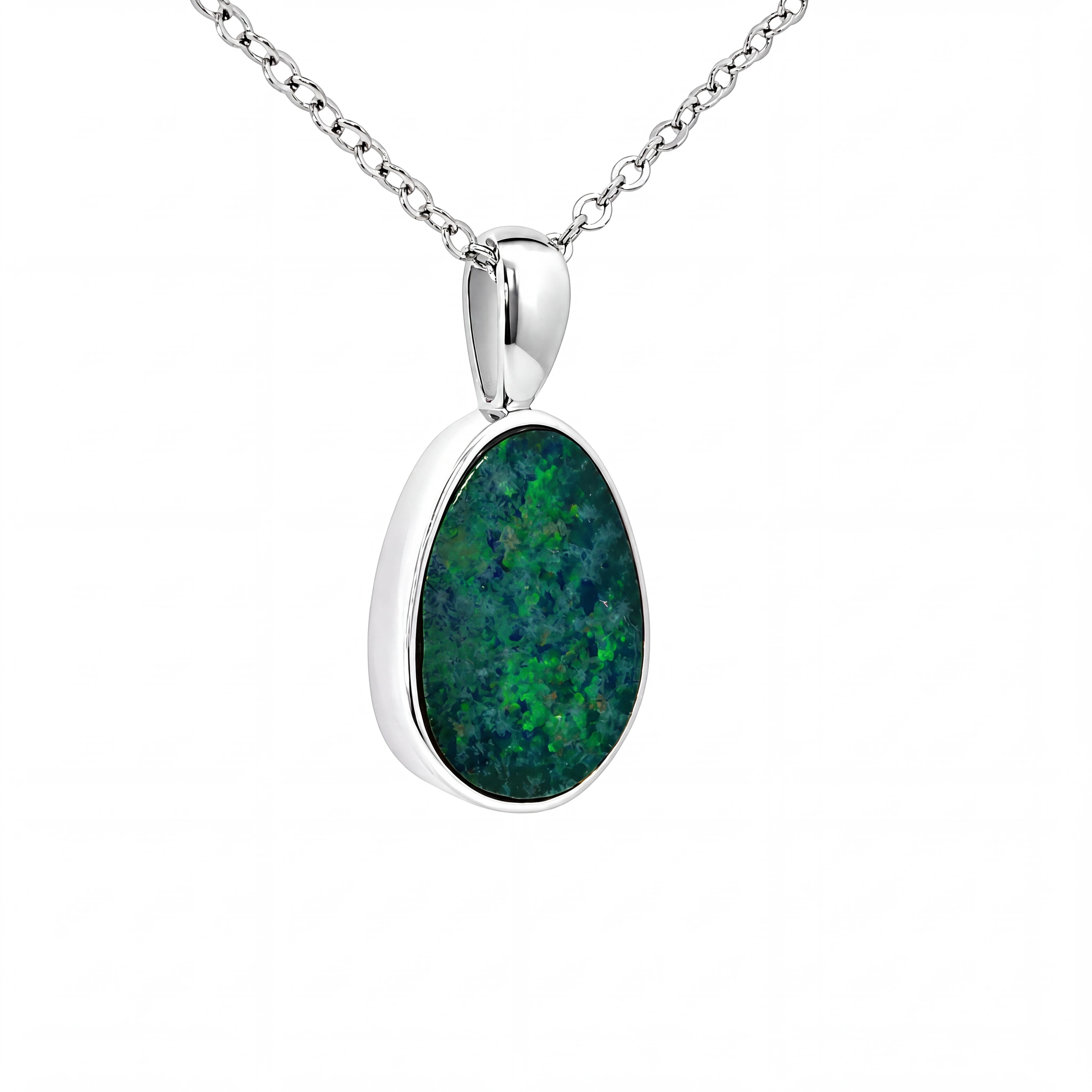 Australian Doublet Opal Pendant set in 925 Sterling Silver - Green-Blue - Australian Opal Cutters and Pearl Divers