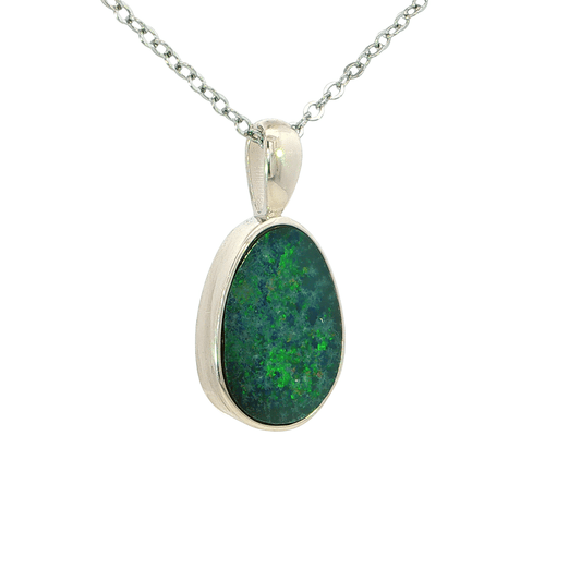 Australian Doublet Opal Pendant set in 925 Sterling Silver - Green-Blue - Australian Opal Cutters and Pearl Divers
