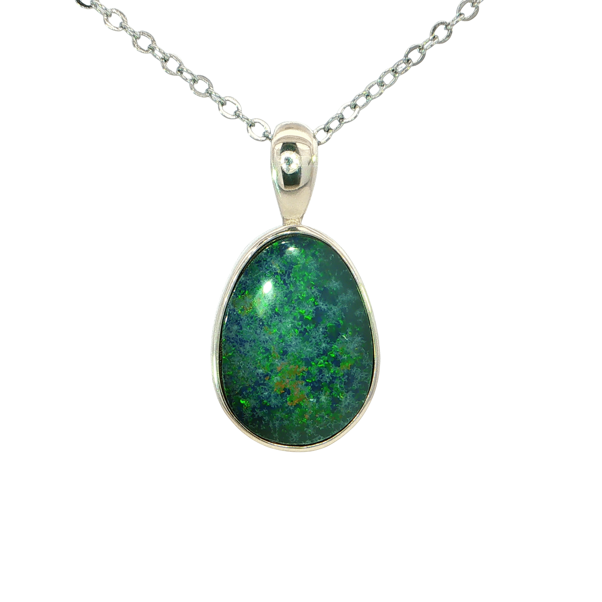 Australian Doublet Opal Pendant set in 925 Sterling Silver - Green-Blue - Australian Opal Cutters and Pearl Divers