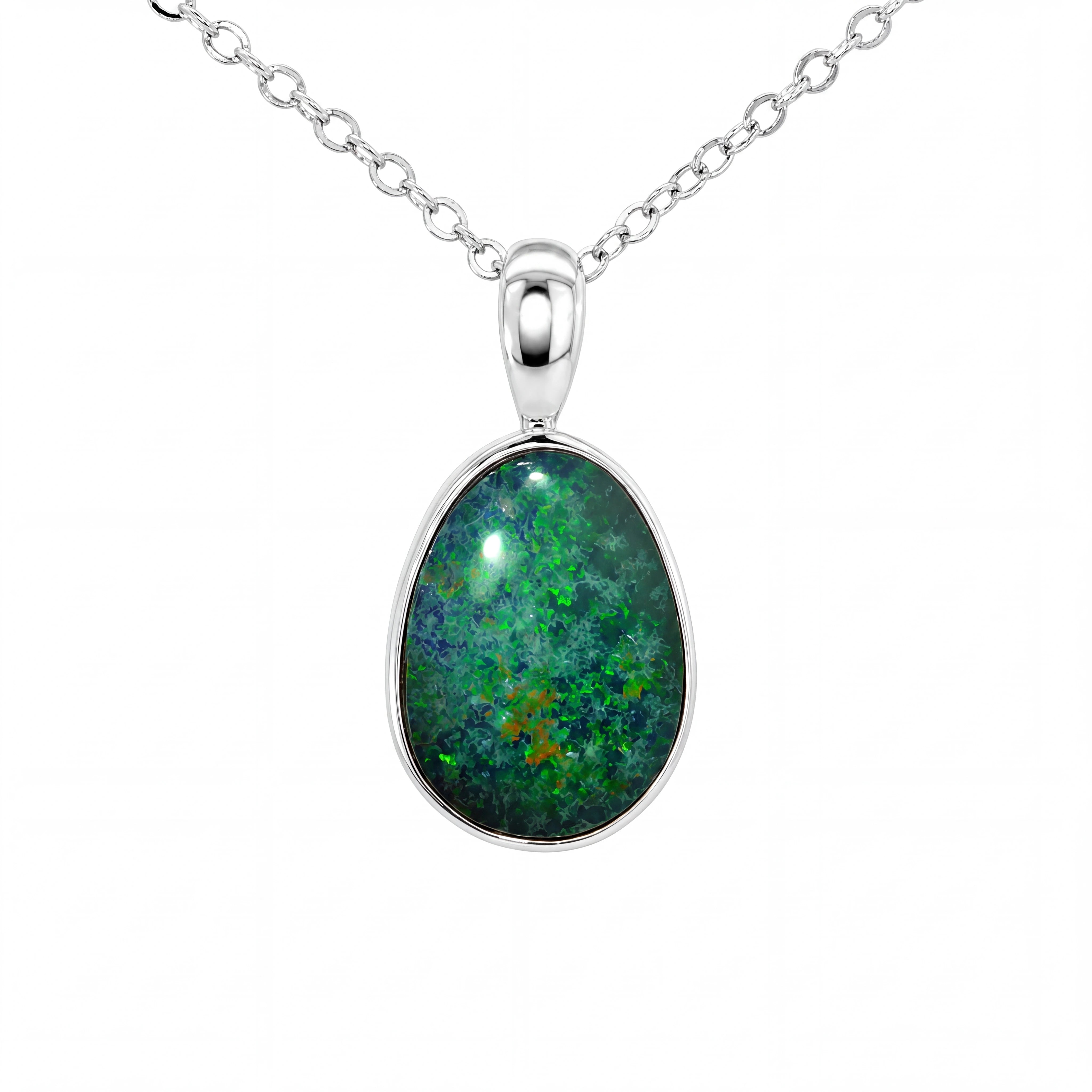 Australian Doublet Opal Pendant set in 925 Sterling Silver - Green-Blue - Australian Opal Cutters and Pearl Divers