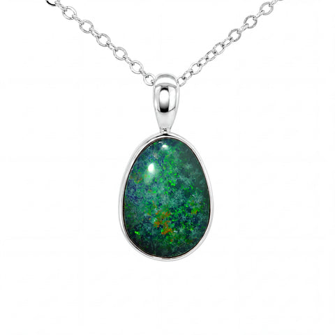 Australian Doublet Opal Pendant set in 925 Sterling Silver - Green-Blue - Australian Opal Cutters and Pearl Divers