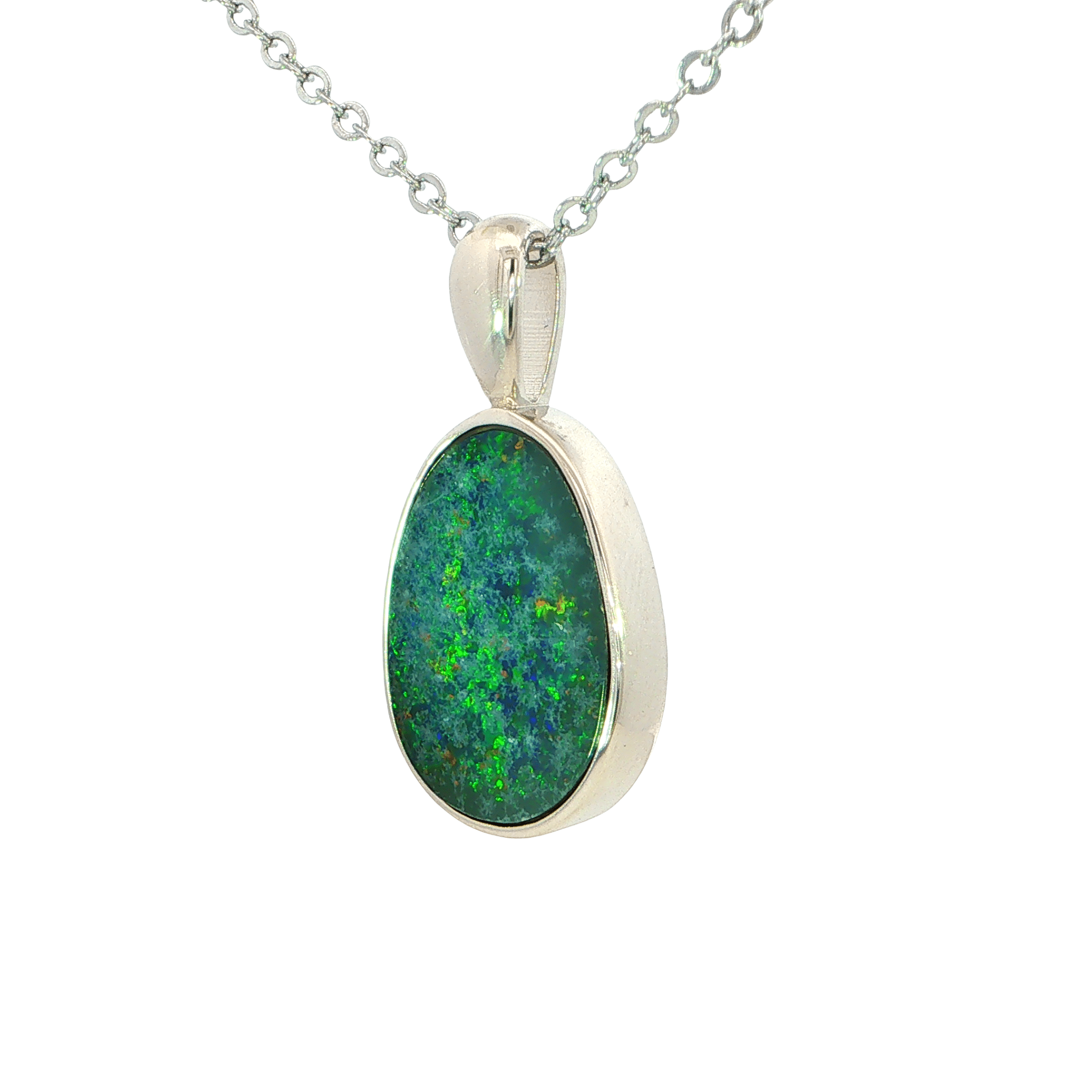 Australian Doublet Opal Pendant set in 925 Sterling Silver - Green-Blue - Australian Opal Cutters and Pearl Divers