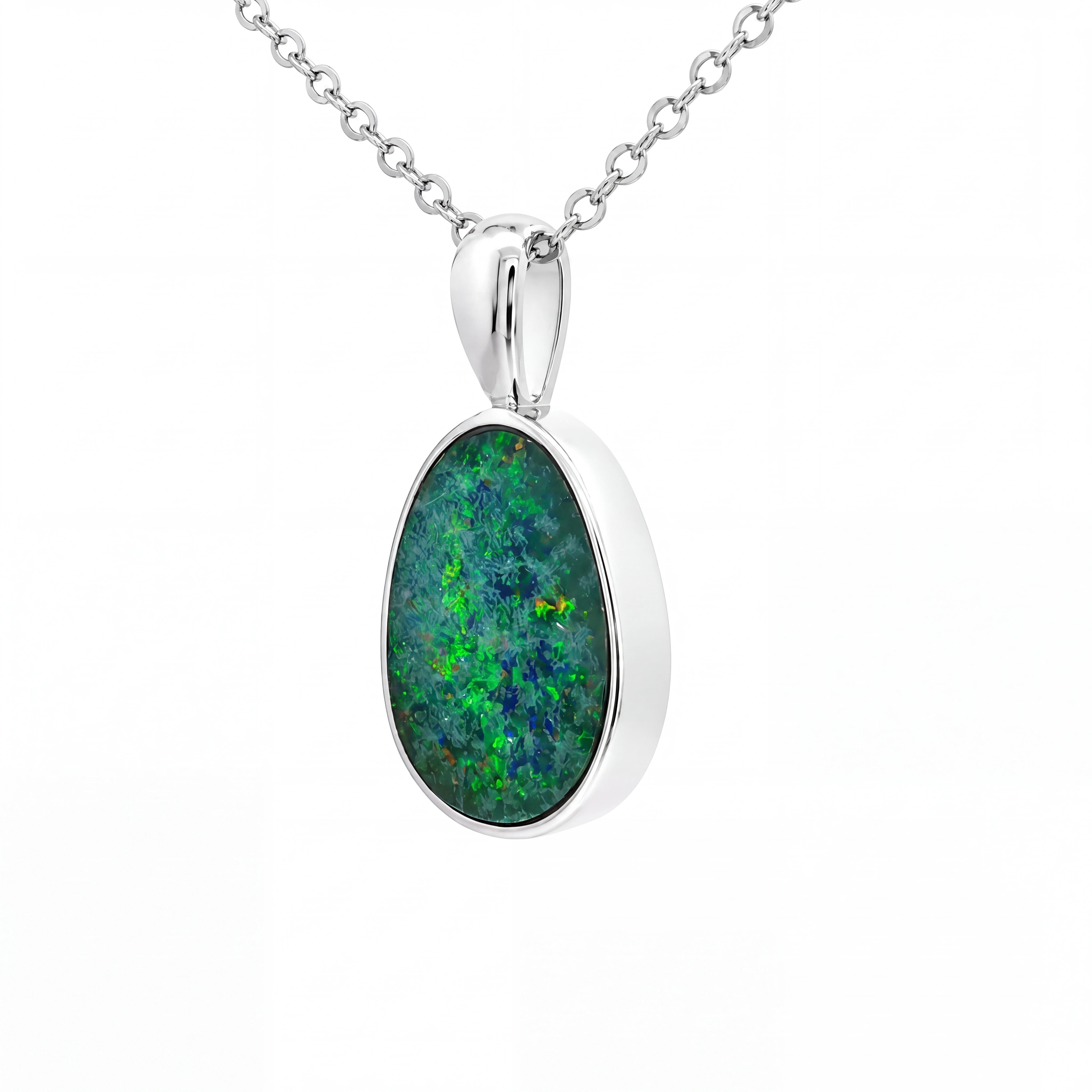 Australian Doublet Opal Pendant set in 925 Sterling Silver - Green-Blue - Australian Opal Cutters and Pearl Divers