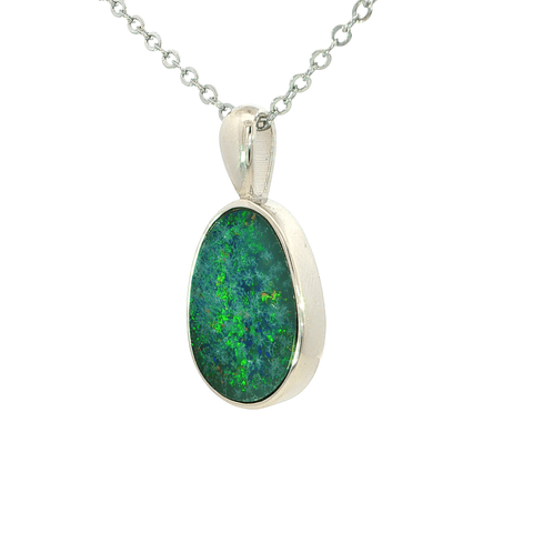 Australian Doublet Opal Pendant set in 925 Sterling Silver - Green-Blue - Australian Opal Cutters and Pearl Divers