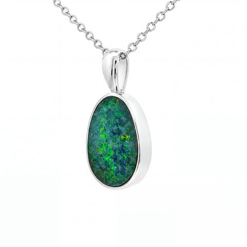 Australian Doublet Opal Pendant set in 925 Sterling Silver - Green-Blue - Australian Opal Cutters and Pearl Divers