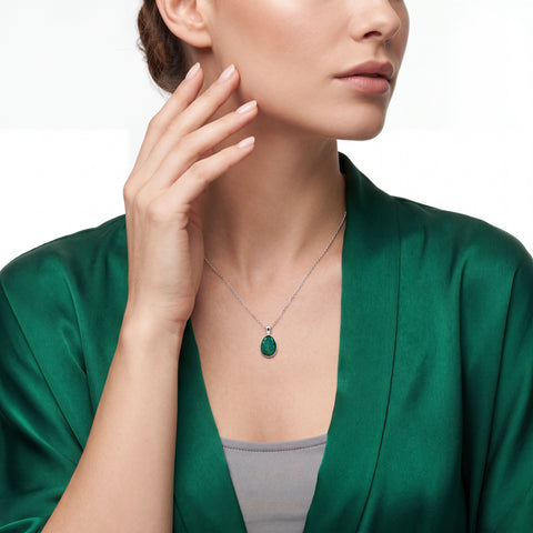 Australian Doublet Opal Pendant set in 925 Sterling Silver - Green-Blue - Australian Opal Cutters and Pearl Divers