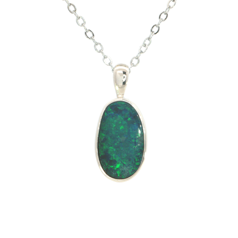 Australian Doublet Opal Pendant set in 925 Sterling Silver - Green-Blue - Australian Opal Cutters and Pearl Divers