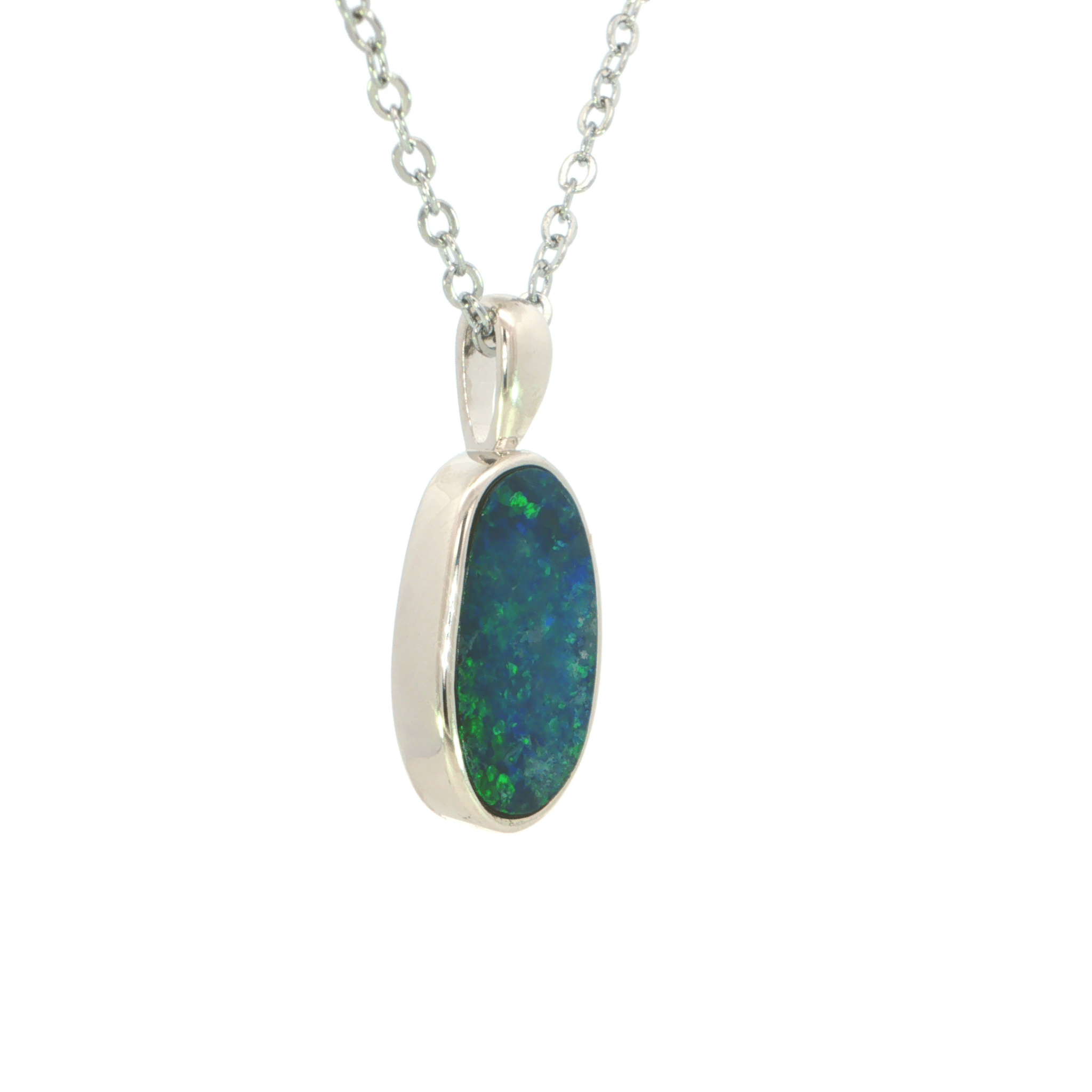 Australian Doublet Opal Pendant set in 925 Sterling Silver - Green-Blue - Australian Opal Cutters and Pearl Divers