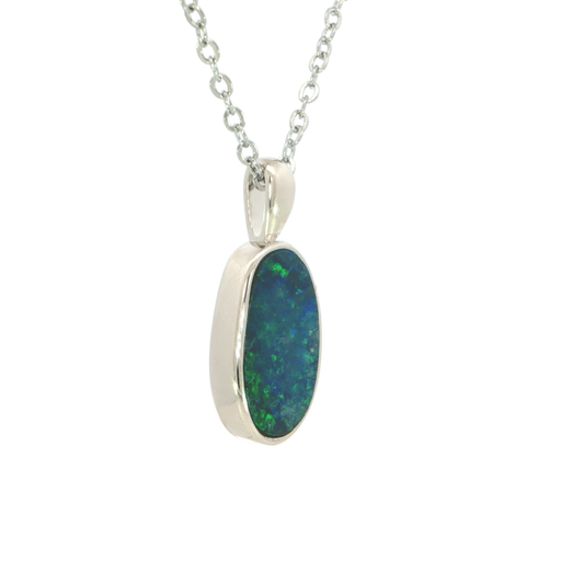Australian Doublet Opal Pendant set in 925 Sterling Silver - Green-Blue - Australian Opal Cutters and Pearl Divers
