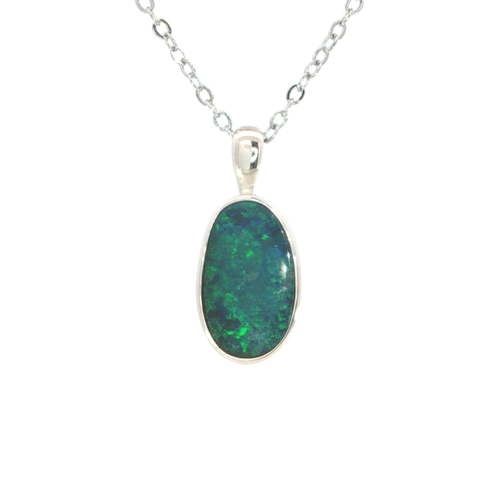 Australian Doublet Opal Pendant set in 925 Sterling Silver - Green-Blue - Australian Opal Cutters and Pearl Divers