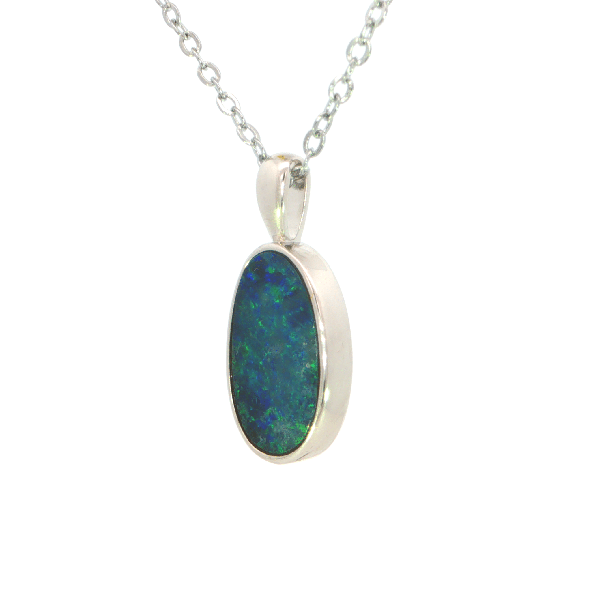 Australian Doublet Opal Pendant set in 925 Sterling Silver - Green-Blue - Australian Opal Cutters and Pearl Divers