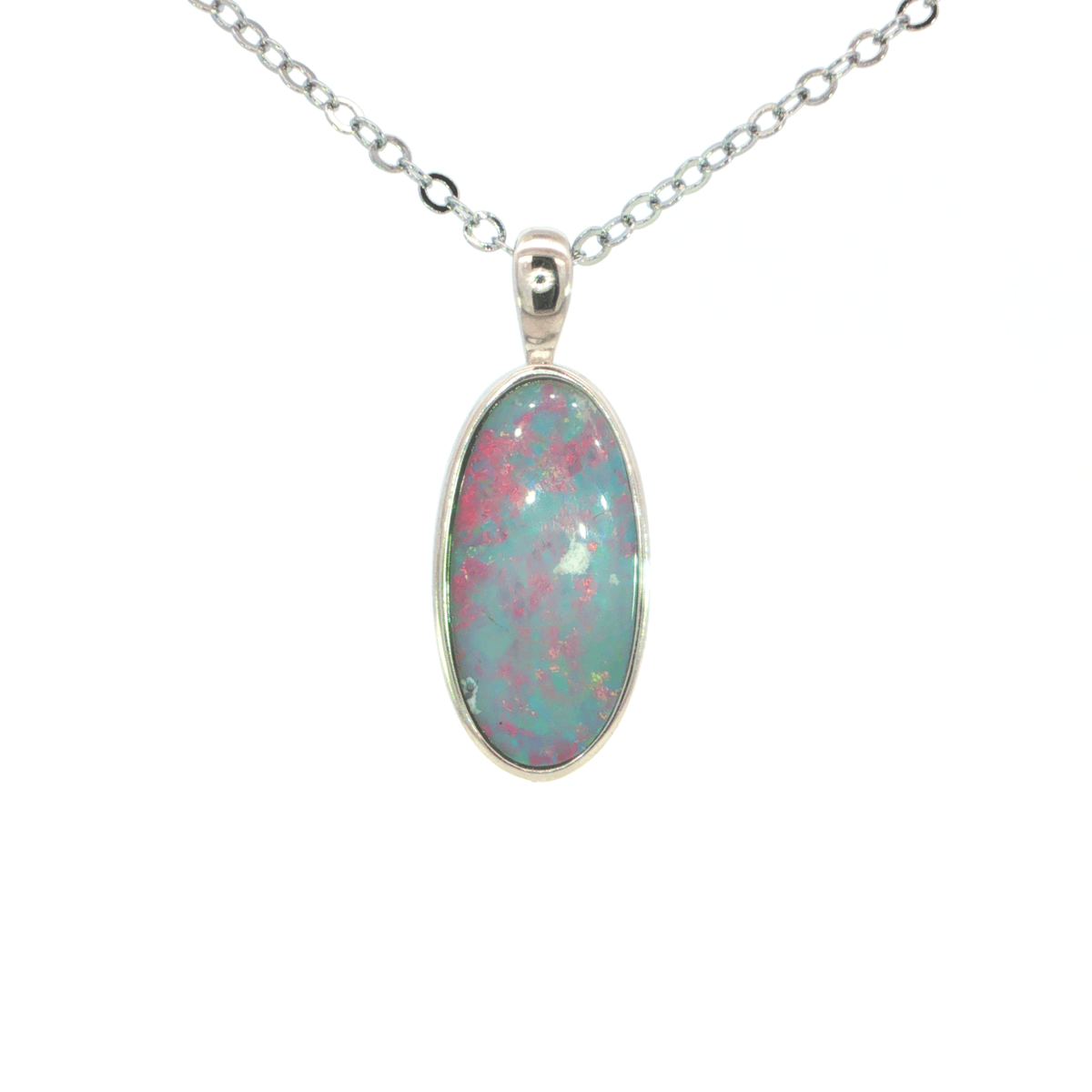 Australian Doublet Opal Pendant set in 925 Sterling Silver - Multicolour - Australian Opal Cutters and Pearl Divers