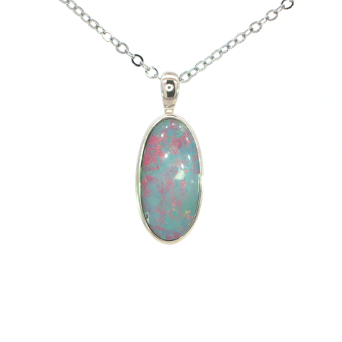 Australian Doublet Opal Pendant set in 925 Sterling Silver - Multicolour - Australian Opal Cutters and Pearl Divers