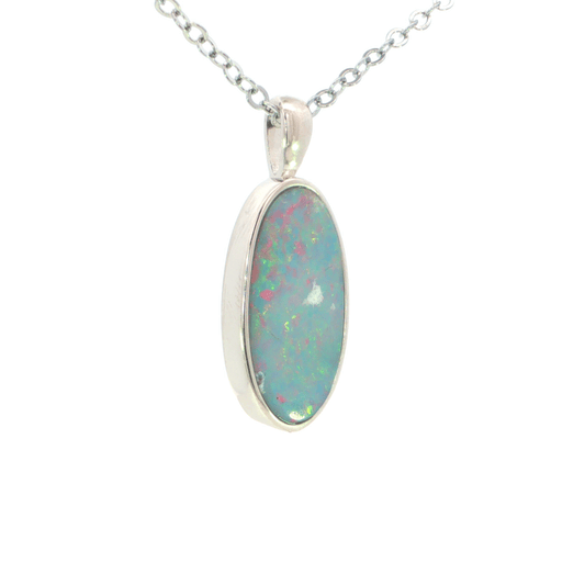 Australian Doublet Opal Pendant set in 925 Sterling Silver - Multicolour - Australian Opal Cutters and Pearl Divers