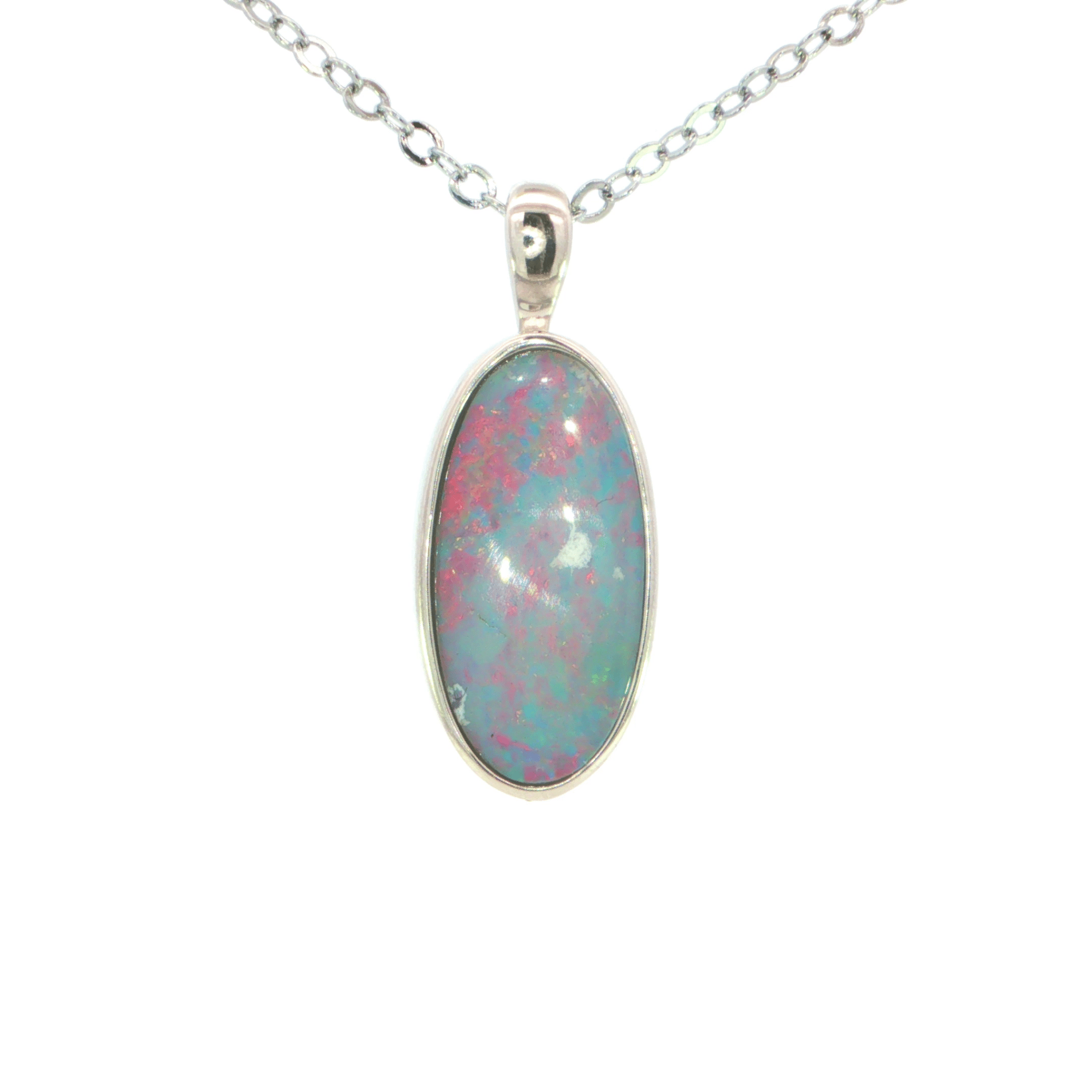 Australian Doublet Opal Pendant set in 925 Sterling Silver - Multicolour - Australian Opal Cutters and Pearl Divers