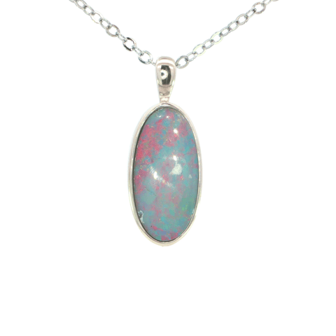 Australian Doublet Opal Pendant set in 925 Sterling Silver - Multicolour - Australian Opal Cutters and Pearl Divers