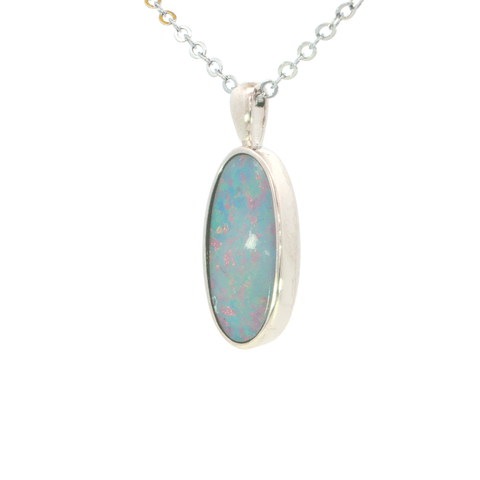 Australian Doublet Opal Pendant set in 925 Sterling Silver - Multicolour - Australian Opal Cutters and Pearl Divers