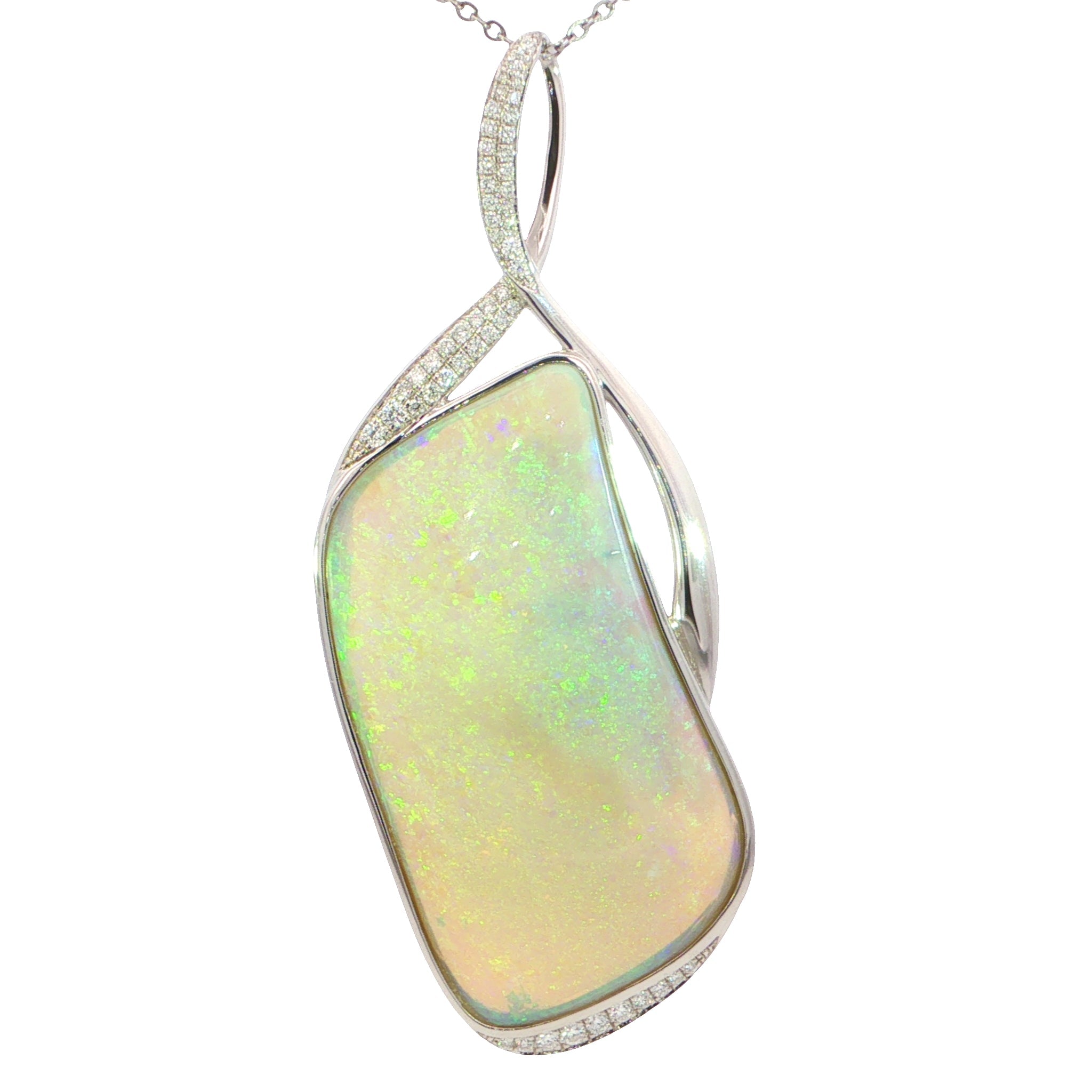 Australian Light Opal Pendant in 925 Sterling Silver with Diamonds - Green-Blue - Australian Opal Cutters and Pearl Divers