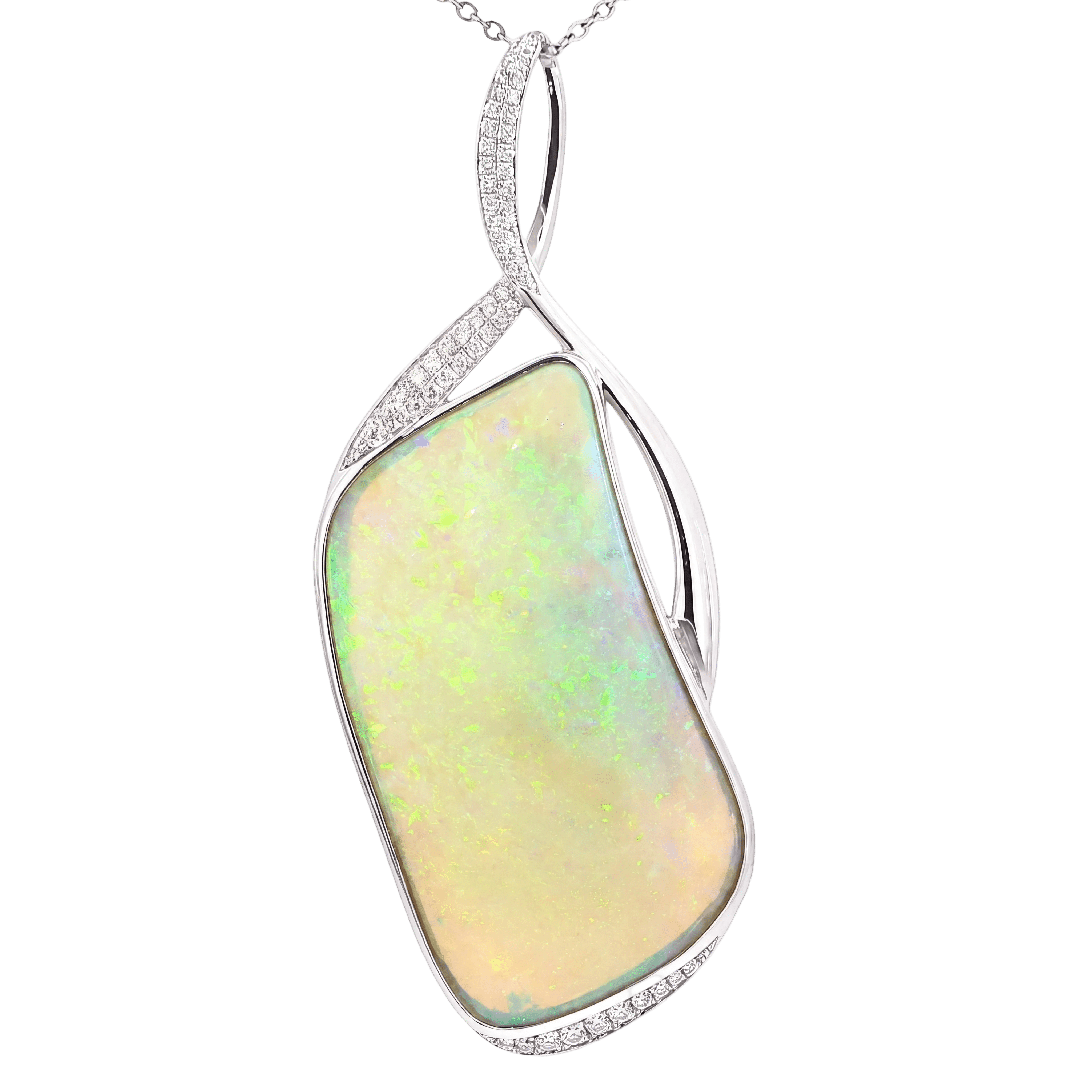 Australian Light Opal Pendant in 925 Sterling Silver with Diamonds - Green-Blue - Australian Opal Cutters and Pearl Divers