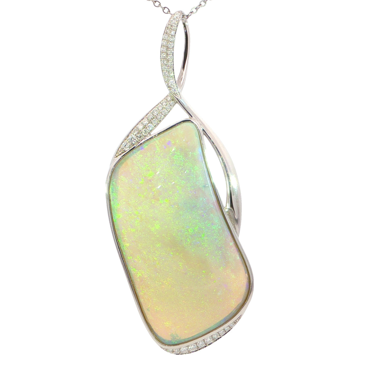 Australian Light Opal Pendant in 925 Sterling Silver with Diamonds - Green-Blue - Australian Opal Cutters and Pearl Divers
