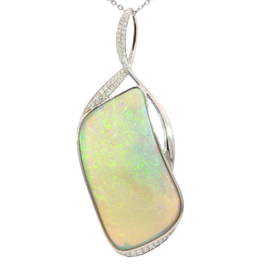 Australian Light Opal Pendant in 925 Sterling Silver with Diamonds - Green-Blue - Australian Opal Cutters and Pearl Divers