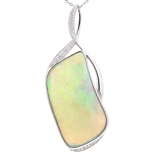 Australian Light Opal Pendant in 925 Sterling Silver with Diamonds - Green-Blue - Australian Opal Cutters and Pearl Divers