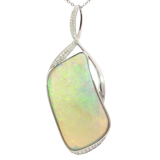 Australian Light Opal Pendant in 925 Sterling Silver with Diamonds - Green-Blue
