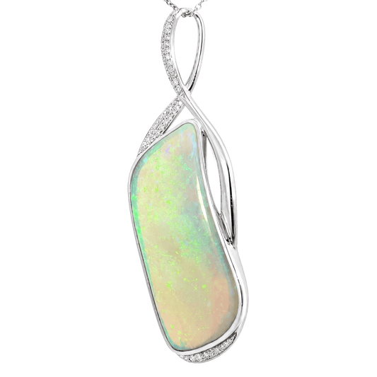 Australian Light Opal Pendant in 925 Sterling Silver with Diamonds - Green-Blue - Australian Opal Cutters and Pearl Divers