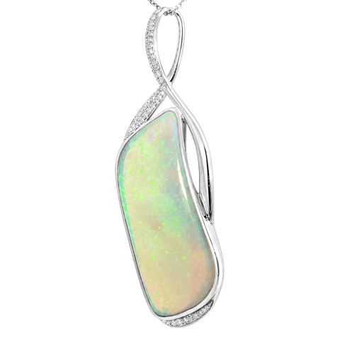 Australian Light Opal Pendant in 925 Sterling Silver with Diamonds - Green-Blue - Australian Opal Cutters and Pearl Divers