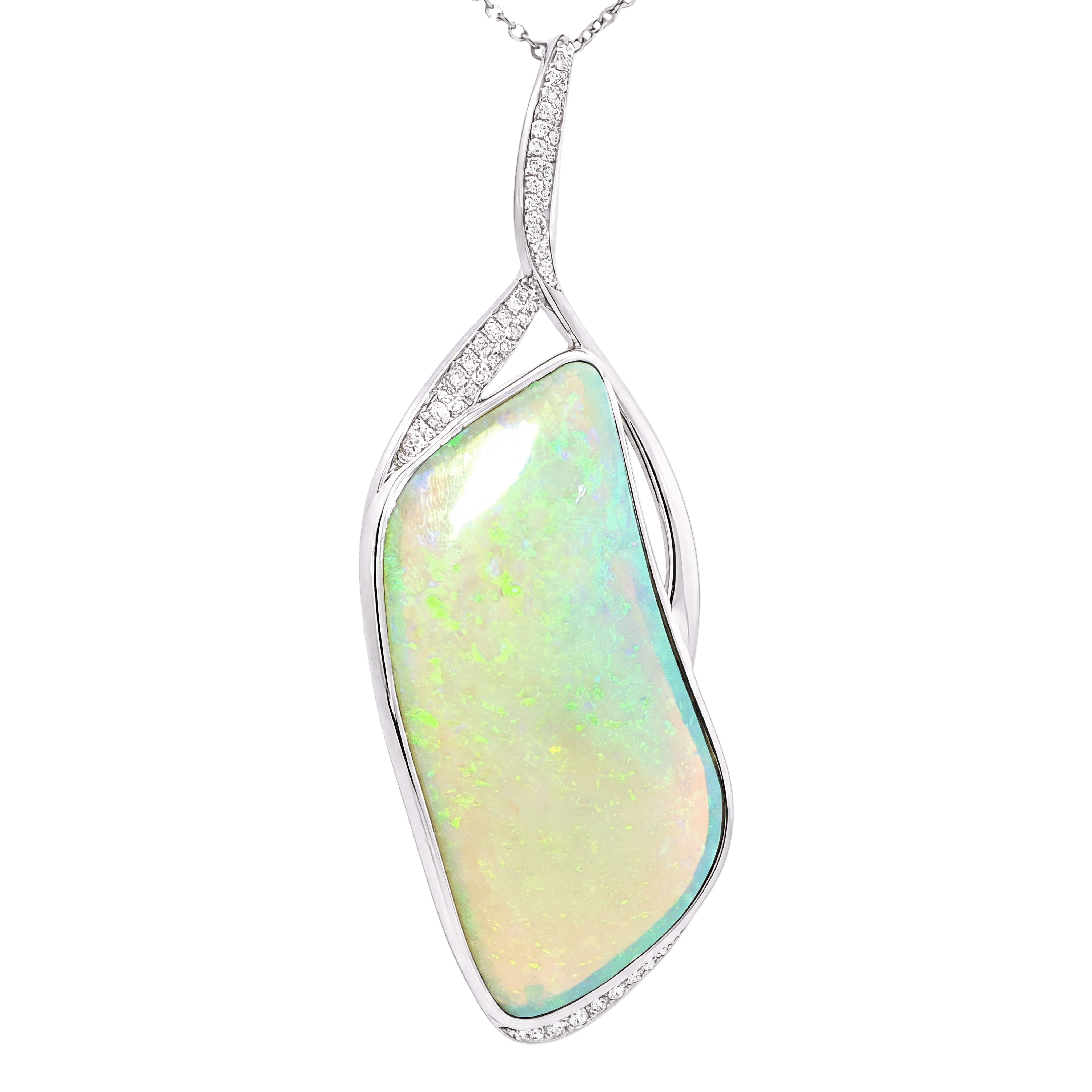 Australian Light Opal Pendant in 925 Sterling Silver with Diamonds - Green-Blue - Australian Opal Cutters and Pearl Divers